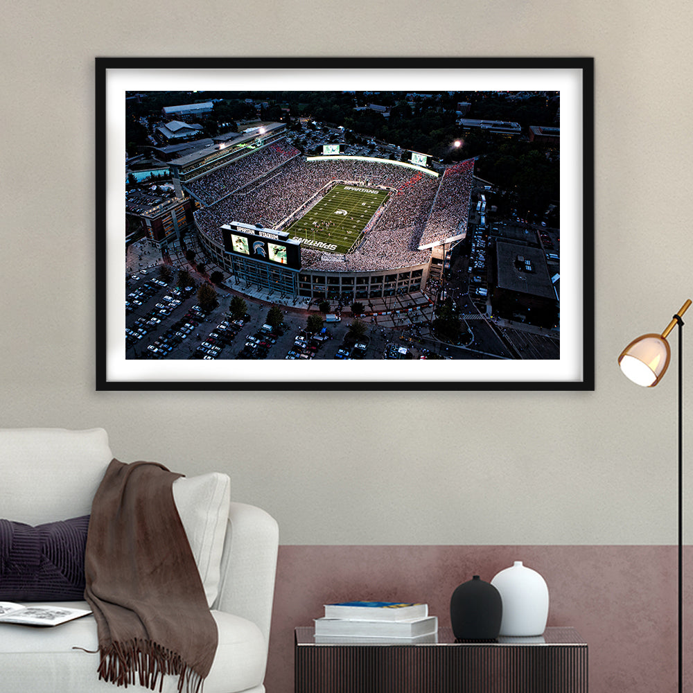 Spartan Stadium in Michigan, Stadium Canvas, Sport Art, Gift for him, White Border Framed Art Print Wall Decor