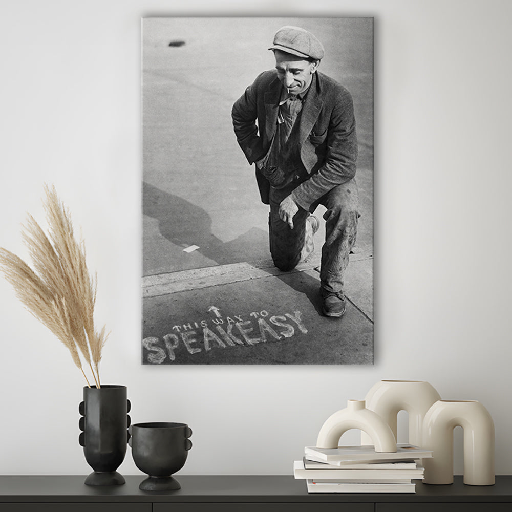 Speakeasy Prohibition Print, Black and White, Bar Cart Print, Man Cave Decor, Canvas Print Wall Art
