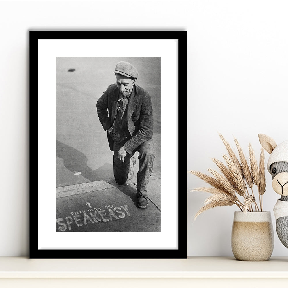 Speakeasy Prohibition Print, Black and White, Bar Cart Print, Prohibition, Framed Art Print White Border Wall Decor