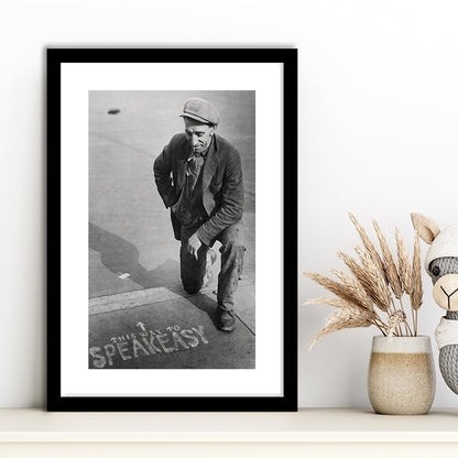 Speakeasy Prohibition Print, Black and White, Bar Cart Print, Prohibition, Framed Art Print White Border Wall Decor