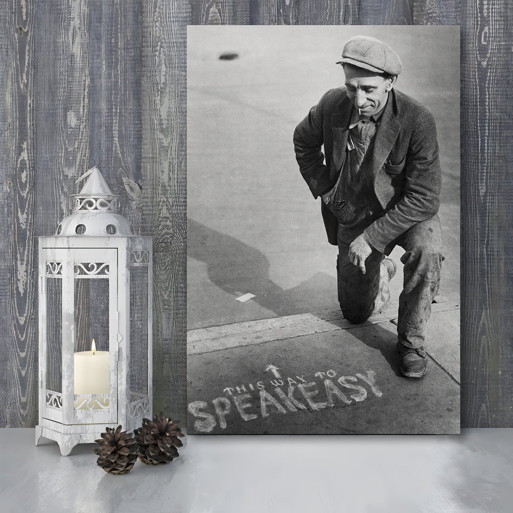 Speakeasy Prohibition Print, Black and White, Bar Cart Print, Man Cave Decor, Canvas Print Wall Art