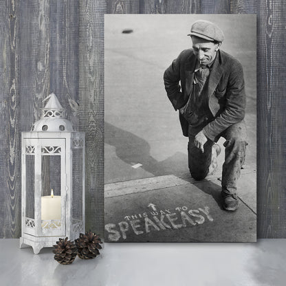 Speakeasy Prohibition Print, Black and White, Bar Cart Print, Man Cave Decor, Canvas Print Wall Art
