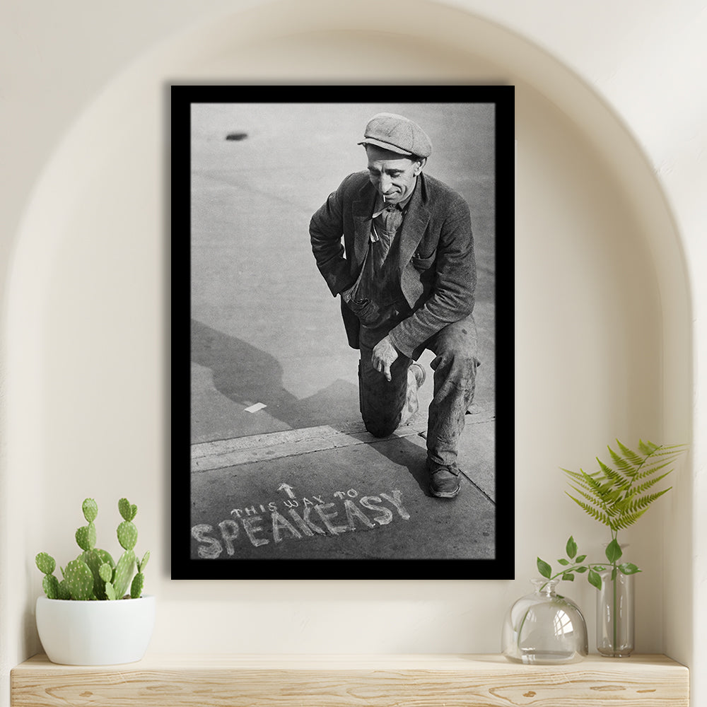 Speakeasy Prohibition Print, Black and White, Bar Cart Print, Prohibition, Man Cave Decor, Framed Art Print Wall Decor