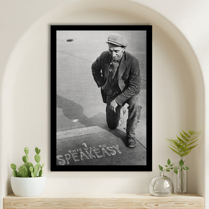 Speakeasy Prohibition Print, Black and White, Bar Cart Print, Prohibition, Man Cave Decor, Framed Art Print Wall Decor