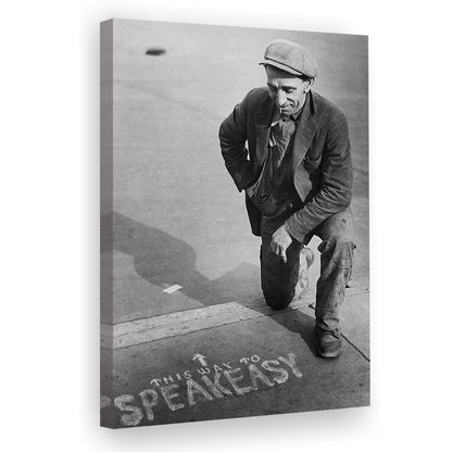 Speakeasy Prohibition Print, Black and White, Bar Cart Print, Man Cave Decor, Canvas Print Wall Art