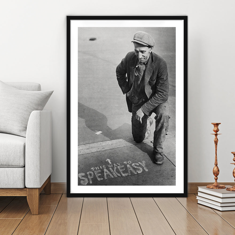 Speakeasy Prohibition Print, Black and White, Bar Cart Print, Prohibition, Framed Art Print White Border Wall Decor
