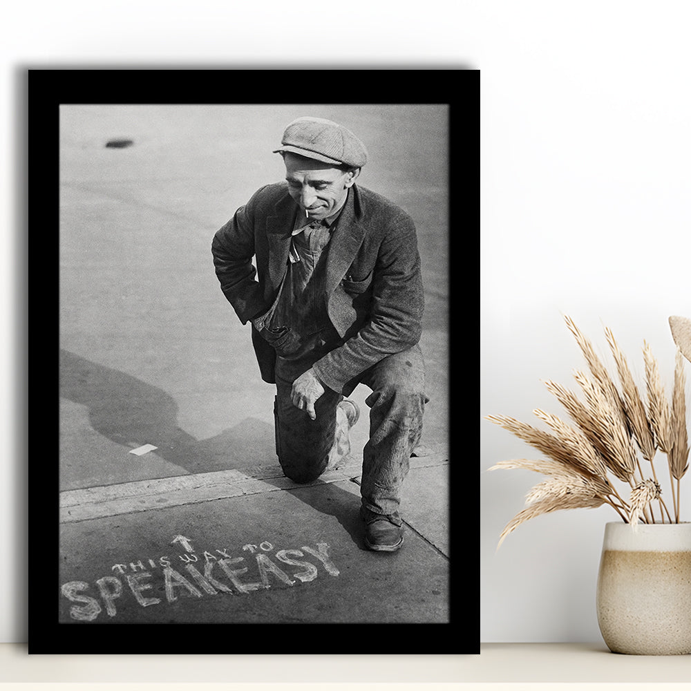 Speakeasy Prohibition Print, Black and White, Bar Cart Print, Prohibition, Man Cave Decor, Framed Art Print Wall Decor