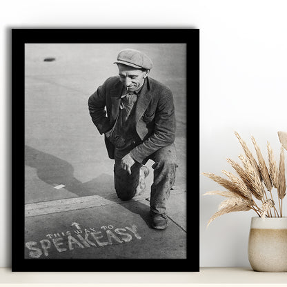 Speakeasy Prohibition Print, Black and White, Bar Cart Print, Prohibition, Man Cave Decor, Framed Art Print Wall Decor