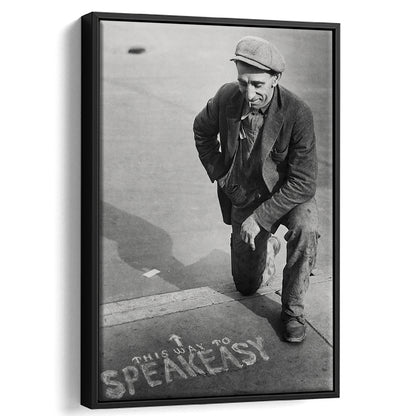 Speakeasy Prohibition Print, Black and White, Bar Cart Print, Man Cave Decor, Floating Framed Canvas Print