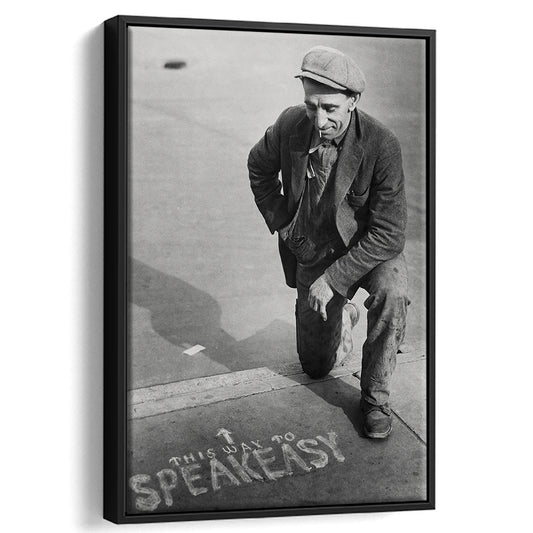 Speakeasy Prohibition Print, Black and White, Bar Cart Print, Man Cave Decor, Floating Framed Canvas Print