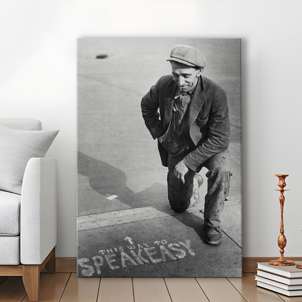 Speakeasy Prohibition Print, Black and White, Bar Cart Print, Man Cave Decor, Canvas Print Wall Art