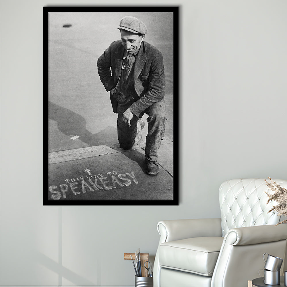 Speakeasy Prohibition Print, Black and White, Bar Cart Print, Prohibition, Man Cave Decor, Framed Art Print Wall Decor