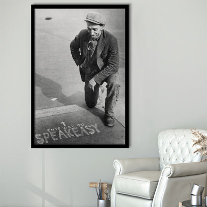 Speakeasy Prohibition Print, Black and White, Bar Cart Print, Prohibition, Man Cave Decor, Framed Art Print Wall Decor