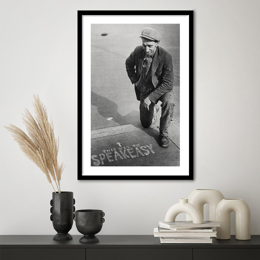 Speakeasy Prohibition Print, Black and White, Bar Cart Print, Prohibition, Framed Art Print White Border Wall Decor