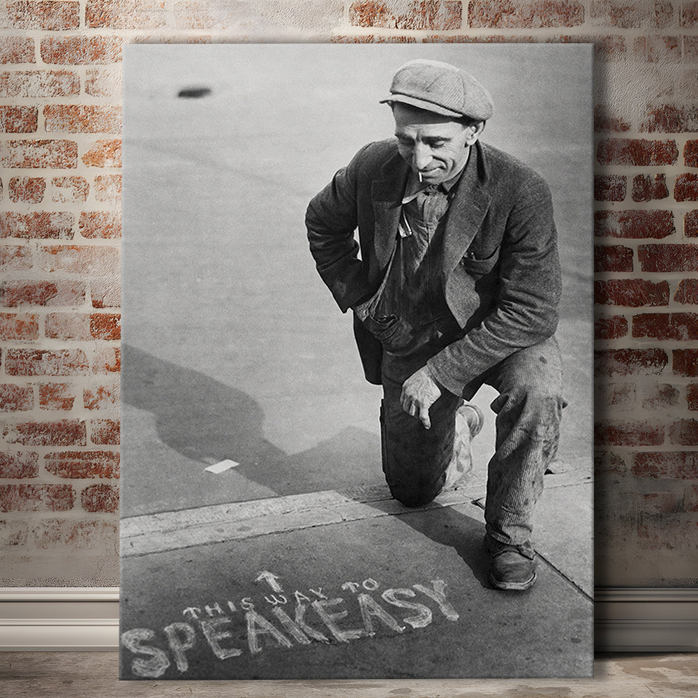 Speakeasy Prohibition Print, Black and White, Bar Cart Print, Man Cave Decor, Canvas Print Wall Art