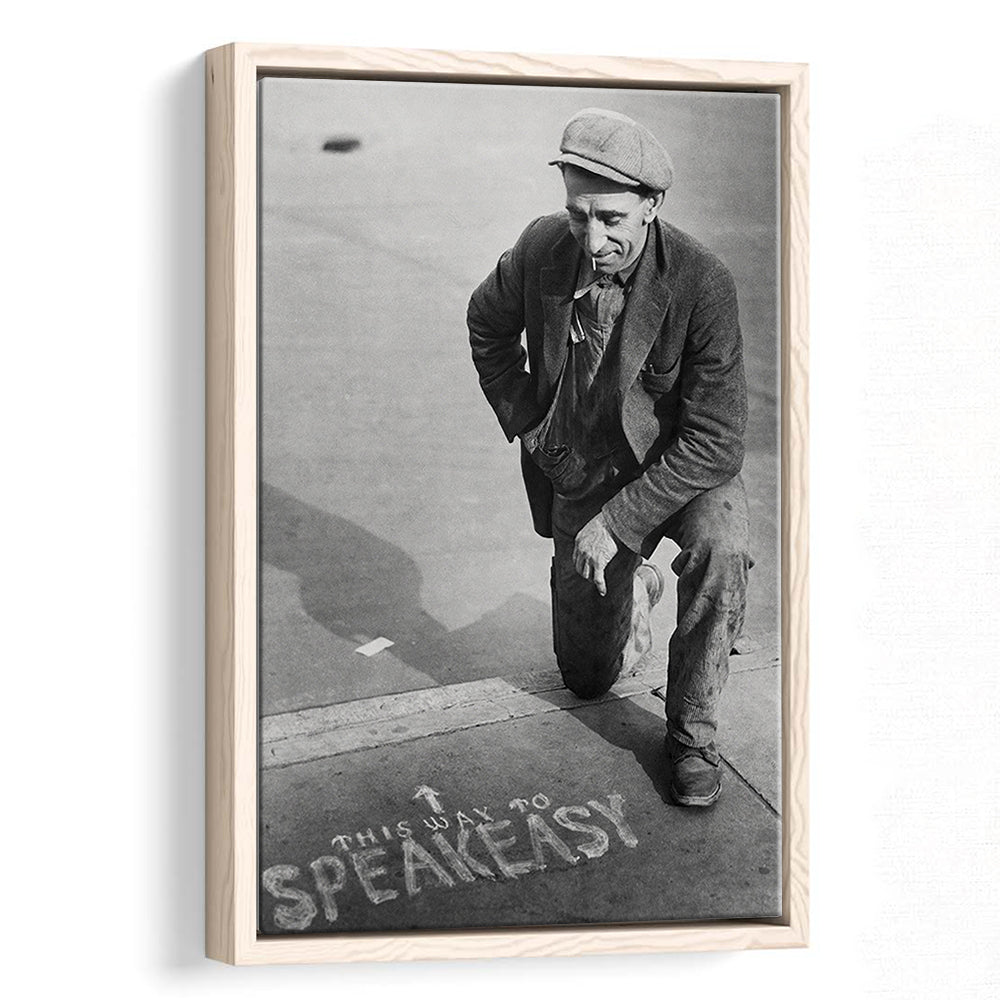 Speakeasy Prohibition Print, Black and White, Bar Cart Print, Man Cave Decor, Floating Framed Canvas Print