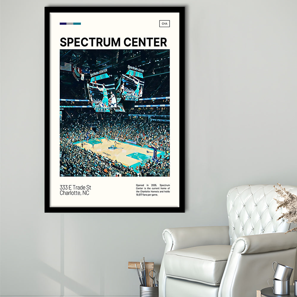 Spectrum Center Print, Charlotte Hornets Stadium Art, Gifts for him, Sport Art, Framed Art Print Wall Decor