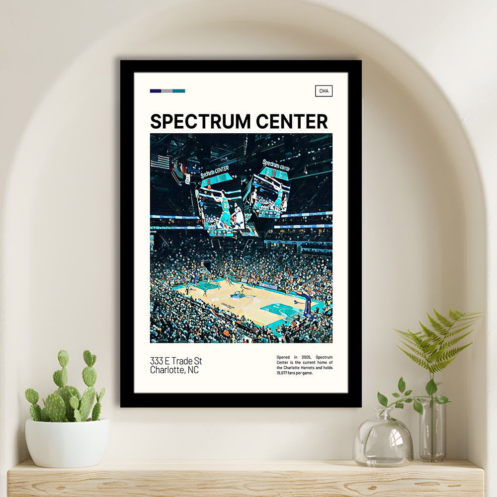 Spectrum Center Print, Charlotte Hornets Stadium Art, Gifts for him, Sport Art, Framed Art Print Wall Decor