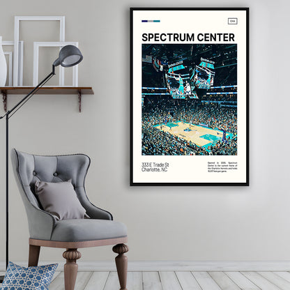 Spectrum Center Print, Charlotte Hornets Stadium Canvas Art, Man Cave Gift, Floating Framed Canvas Print Wall Art