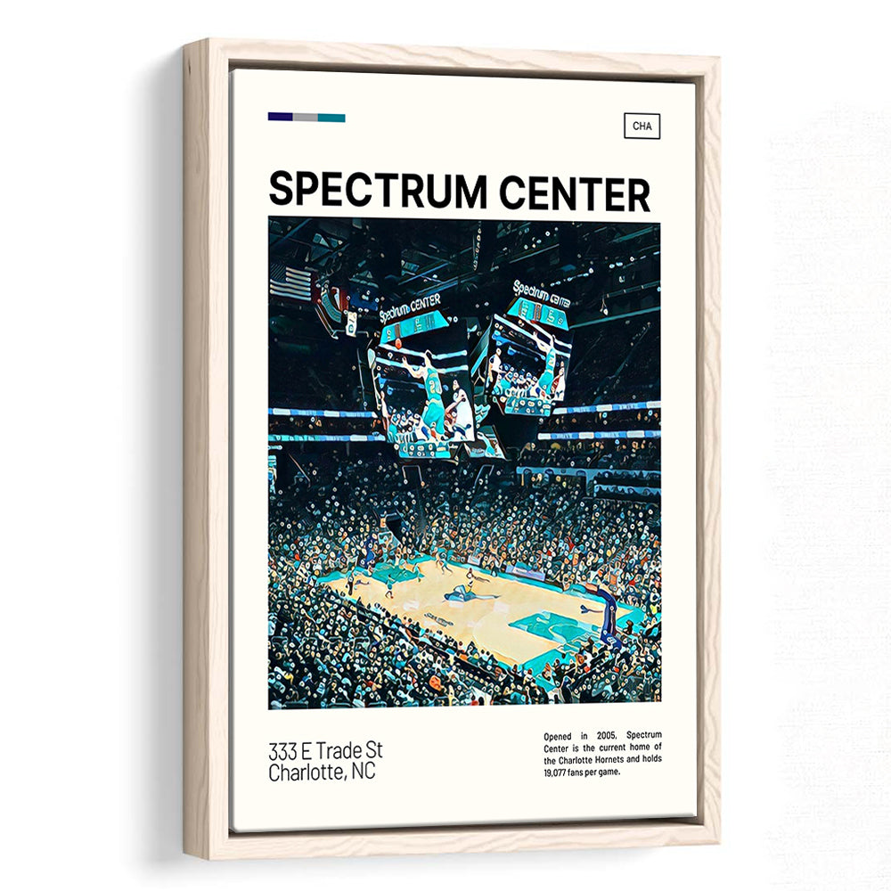 Spectrum Center Print, Charlotte Hornets Stadium Canvas Art, Man Cave Gift, Floating Framed Canvas Print Wall Art