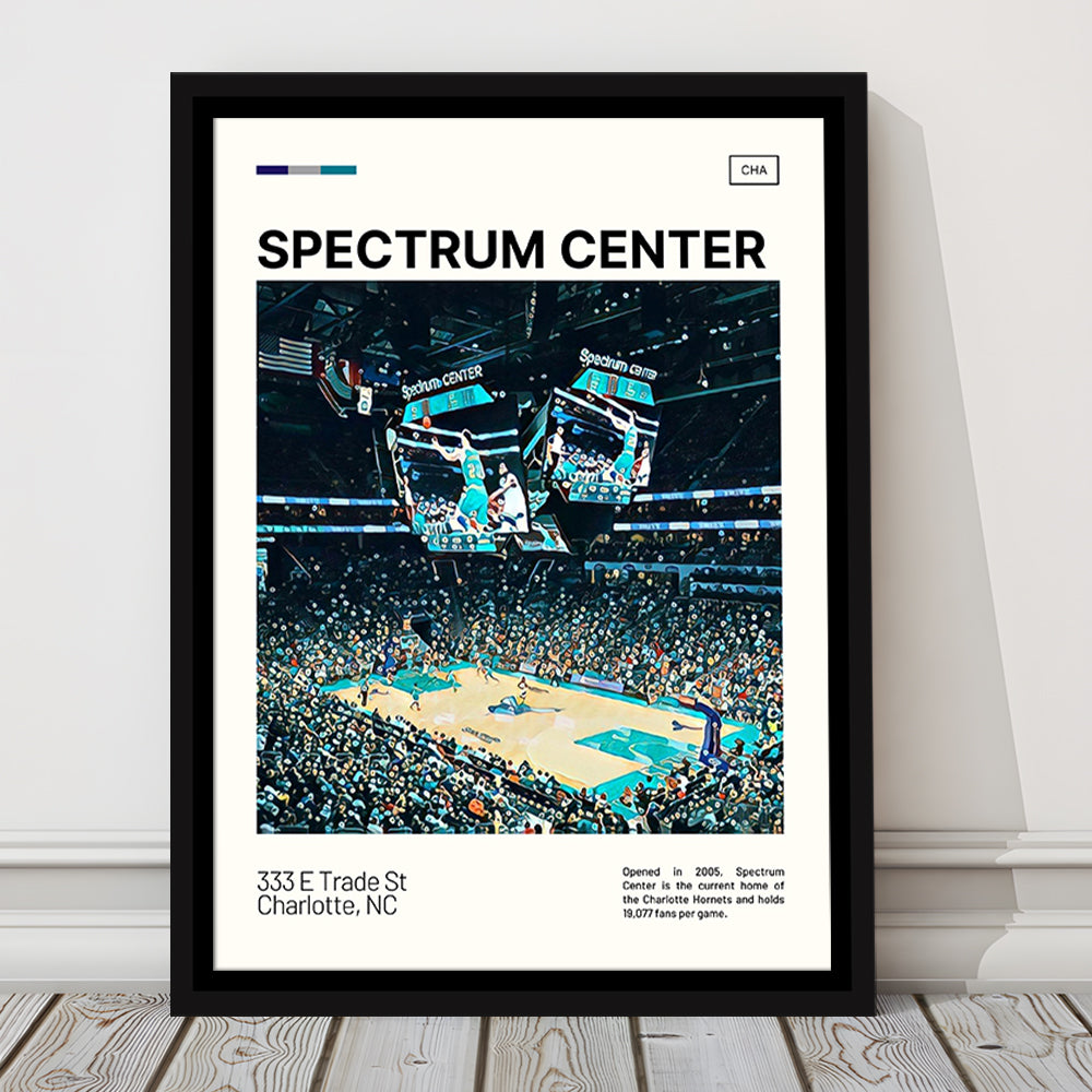 Spectrum Center Print, Charlotte Hornets Stadium Canvas Art, Man Cave Gift, Floating Framed Canvas Print Wall Art