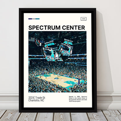 Spectrum Center Print, Charlotte Hornets Stadium Canvas Art, Man Cave Gift, Floating Framed Canvas Print Wall Art