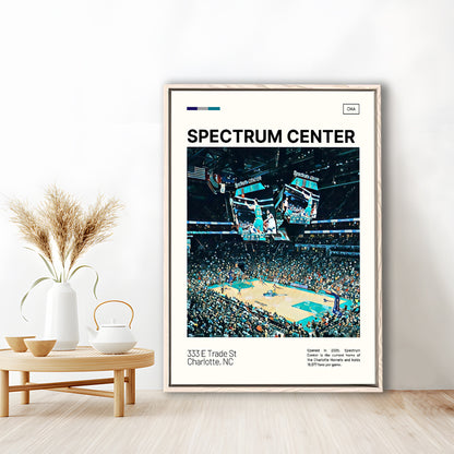 Spectrum Center Print, Charlotte Hornets Stadium Canvas Art, Man Cave Gift, Floating Framed Canvas Print Wall Art