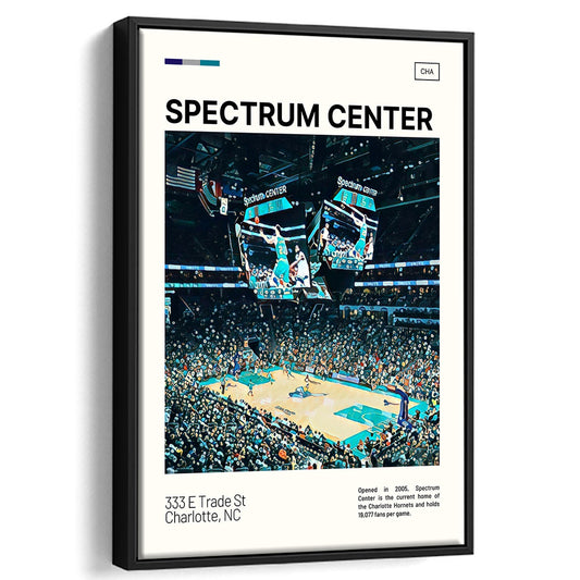 Spectrum Center Print, Charlotte Hornets Stadium Canvas Art, Man Cave Gift, Floating Framed Canvas Print Wall Art