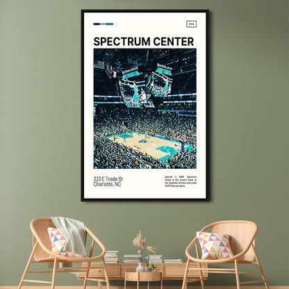 Spectrum Center Print, Charlotte Hornets Stadium Canvas Art, Man Cave Gift, Floating Framed Canvas Print Wall Art