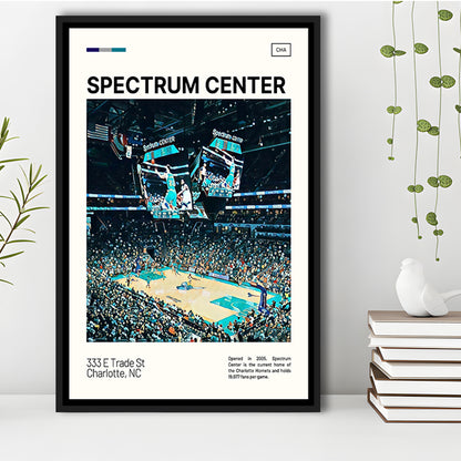 Spectrum Center Print, Charlotte Hornets Stadium Canvas Art, Man Cave Gift, Floating Framed Canvas Print Wall Art