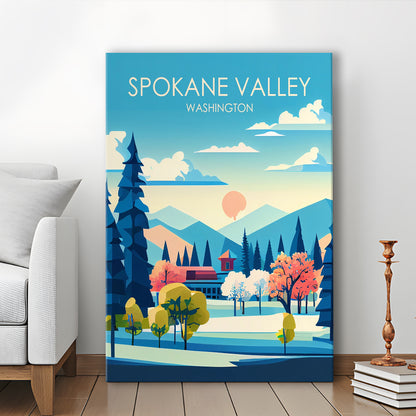 Spokane Valley Washington Retro Art Print, Spokane Valley City Wall Art, Canvas Print, Painting Canvas, Living Room Decor