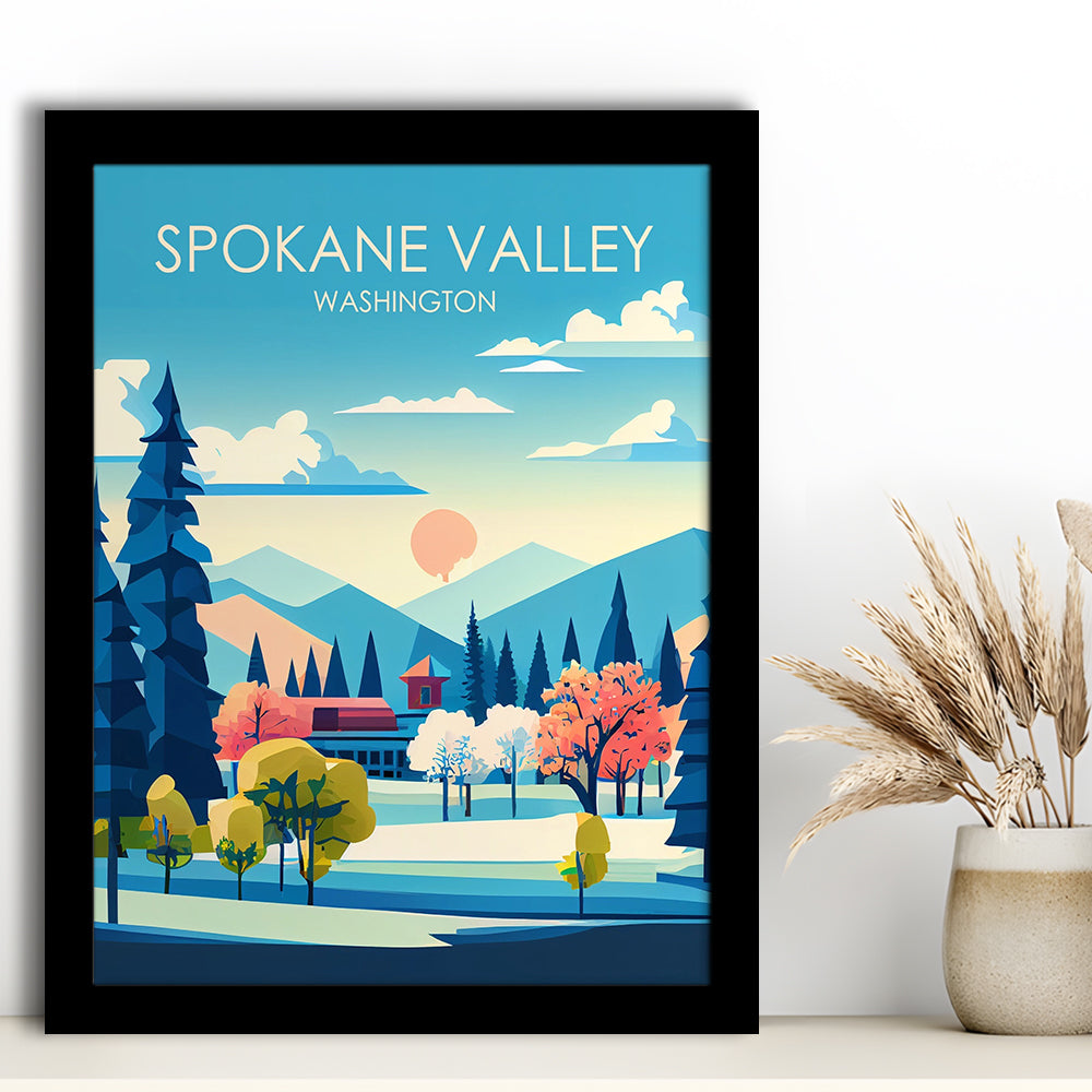 Spokane Valley Washington Retro Art Print, Spokane Valley City Wall Art, Framed Art Print, Picture Framed, Painting Art
