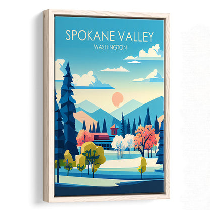 Spokane Valley Washington Retro Art Print, Spokane Valley City Wall Art, Floating Framed Canvas Print, Framed Picture