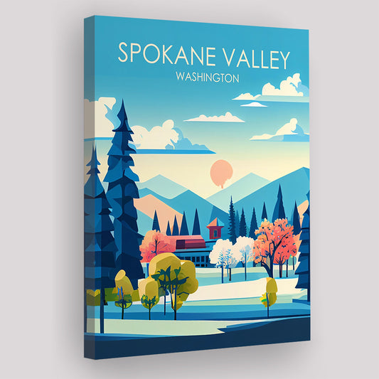 Spokane Valley Washington Retro Art Print, Spokane Valley City Wall Art, Canvas Print, Painting Canvas, Living Room Decor