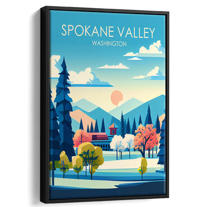 Spokane Valley Washington Retro Art Print, Spokane Valley City Wall Art, Floating Framed Canvas Print, Framed Picture