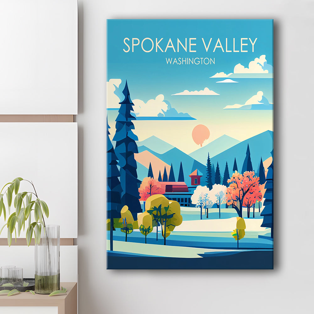 Spokane Valley Washington Retro Art Print, Spokane Valley City Wall Art, Canvas Print, Painting Canvas, Living Room Decor