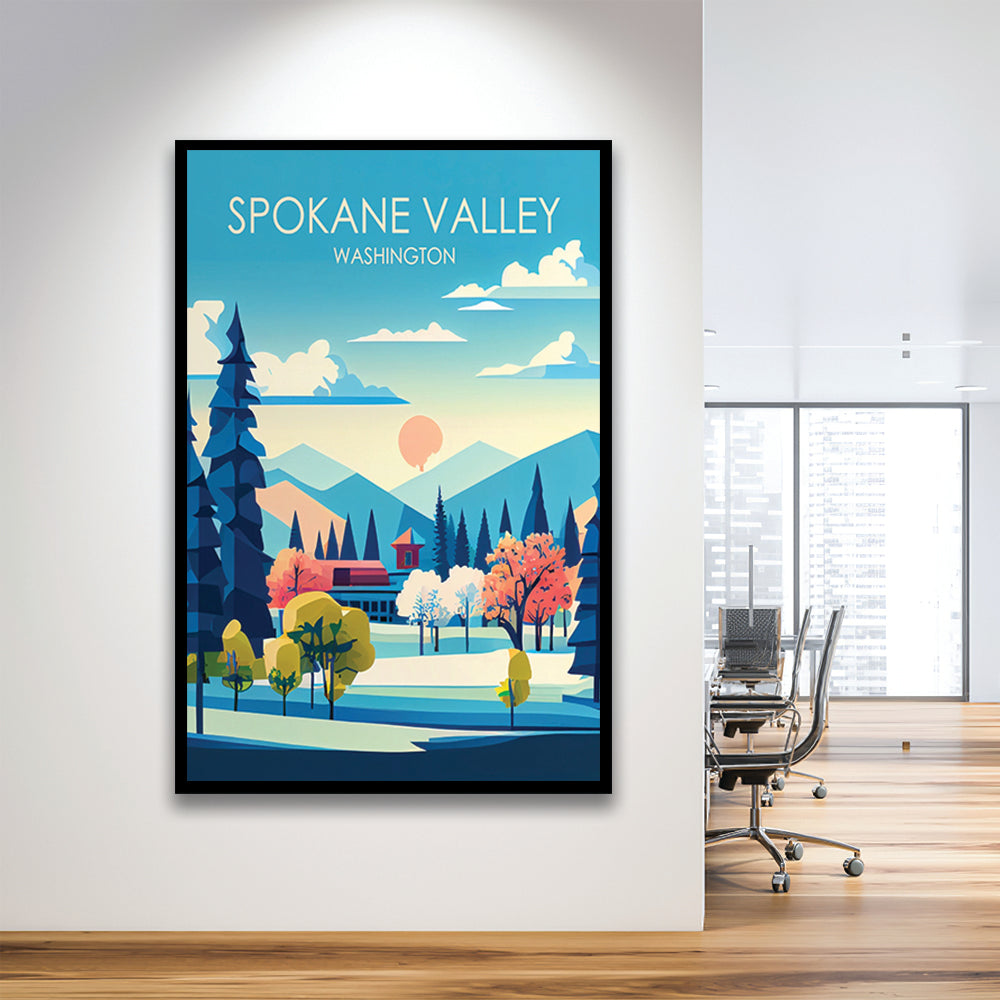 Spokane Valley Washington Retro Art Print, Spokane Valley City Wall Art, Framed Art Print, Picture Framed, Painting Art