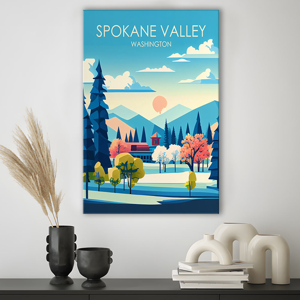 Spokane Valley Washington Retro Art Print, Spokane Valley City Wall Art, Canvas Print, Painting Canvas, Living Room Decor