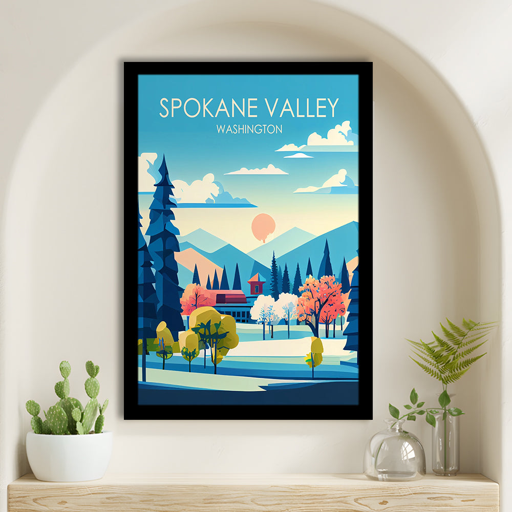 Spokane Valley Washington Retro Art Print, Spokane Valley City Wall Art, Framed Art Print, Picture Framed, Painting Art