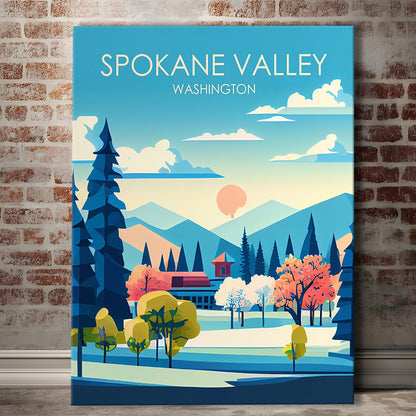 Spokane Valley Washington Retro Art Print, Spokane Valley City Wall Art, Canvas Print, Painting Canvas, Living Room Decor