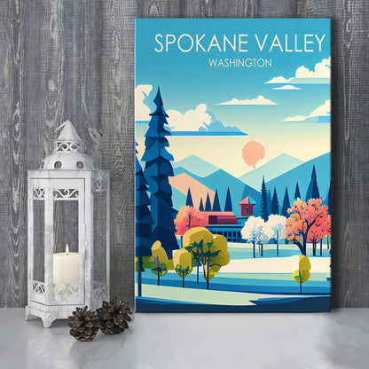 Spokane Valley Washington Retro Art Print, Spokane Valley City Wall Art, Canvas Print, Painting Canvas, Living Room Decor