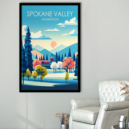 Spokane Valley Washington Retro Art Print, Spokane Valley City Wall Art, Framed Art Print, Picture Framed, Painting Art