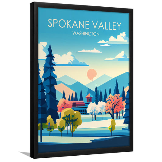Spokane Valley Washington Retro Art Print, Spokane Valley City Wall Art, Framed Art Print, Picture Framed, Painting Art