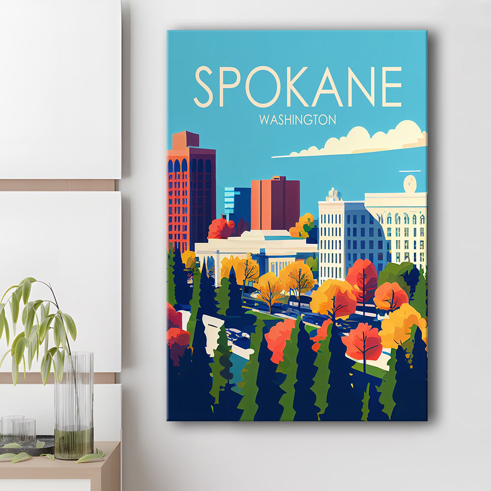 Spokane Washington Retro Art Print, Spokane Washington City Wall Art, Canvas Print, Painting Canvas, Living Room Decor