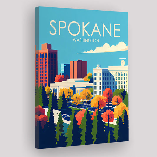 Spokane Washington Retro Art Print, Spokane Washington City Wall Art, Canvas Print, Painting Canvas, Living Room Decor