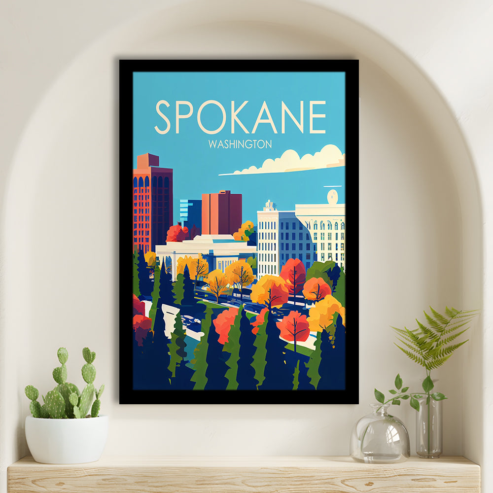 Spokane Washington Retro Art Print, Spokane Washington City Wall Art, Framed Art Print, Picture Framed, Painting Art