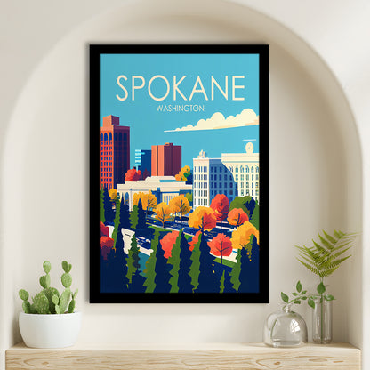 Spokane Washington Retro Art Print, Spokane Washington City Wall Art, Framed Art Print, Picture Framed, Painting Art