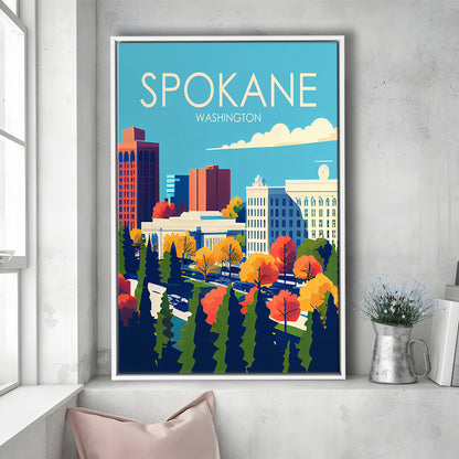 Spokane Washington Retro Art Print, Spokane Washington City Wall Art, Floating Framed Canvas Print, Framed Picture, Painting Canvas
