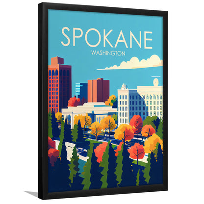 Spokane Washington Retro Art Print, Spokane Washington City Wall Art, Framed Art Print, Picture Framed, Painting Art