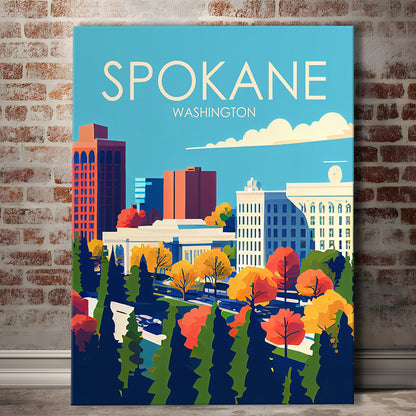 Spokane Washington Retro Art Print, Spokane Washington City Wall Art, Canvas Print, Painting Canvas, Living Room Decor